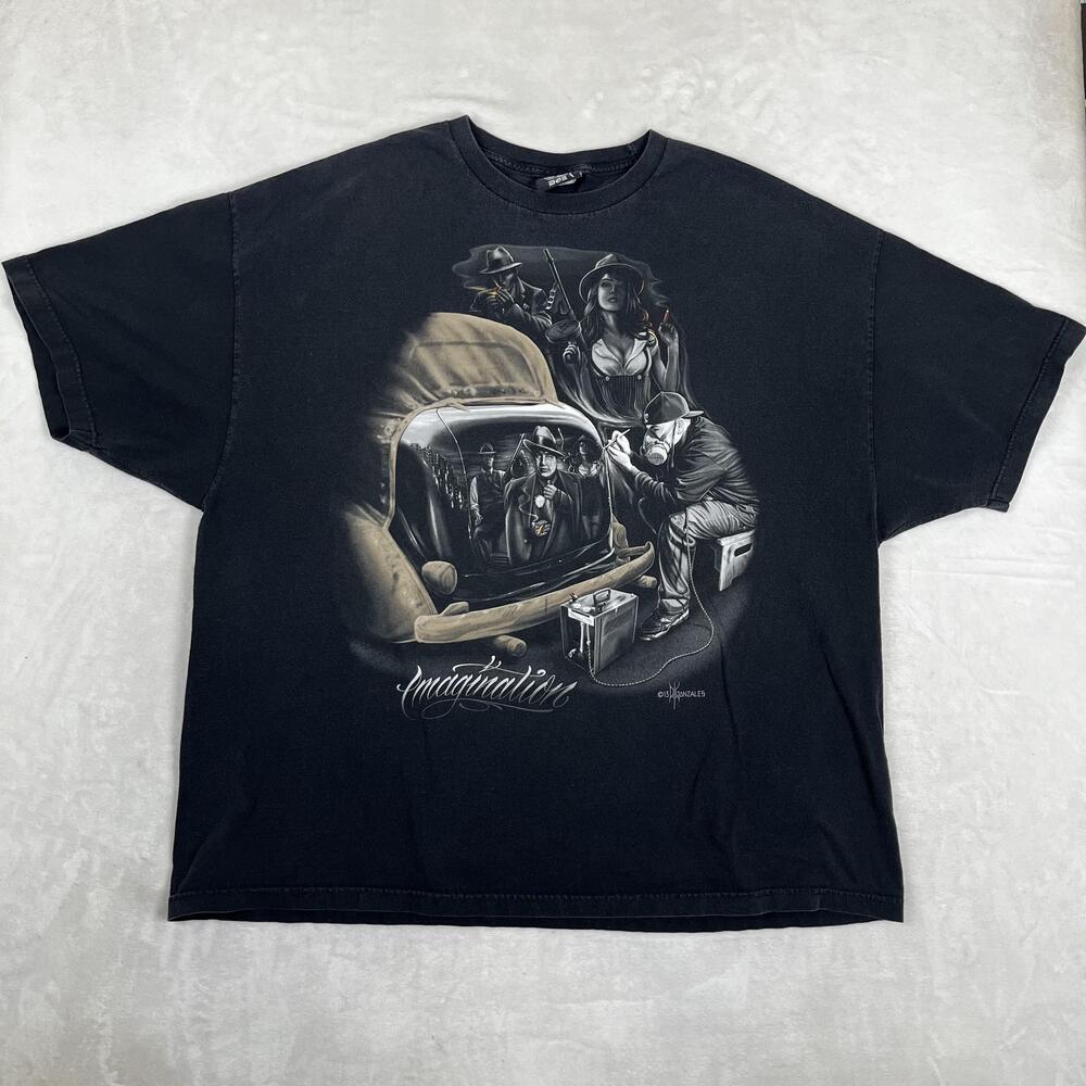 DGA David Gonzales Art T-Shirt Mens 4XL Black Gangster Imagination Airbrush Y2K